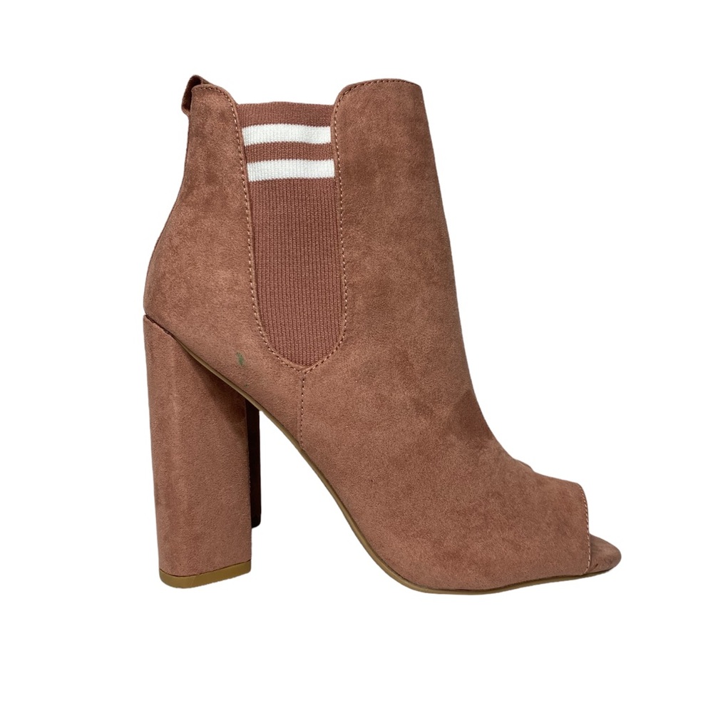 Women’s Pink Suede Heeled Boots Open Toe Brand New Women’s Size 8